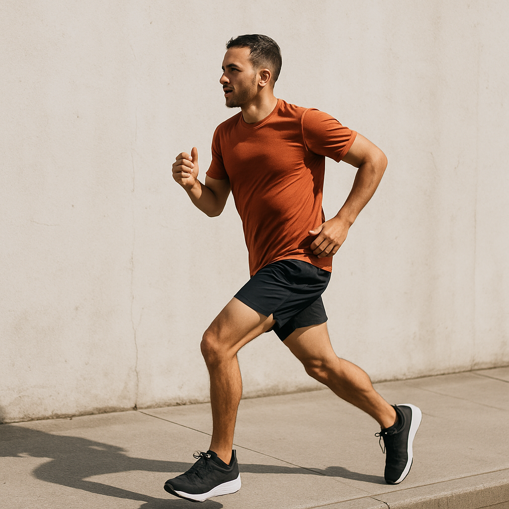 Athletic Hispanic Man Running Urban Street Portrait