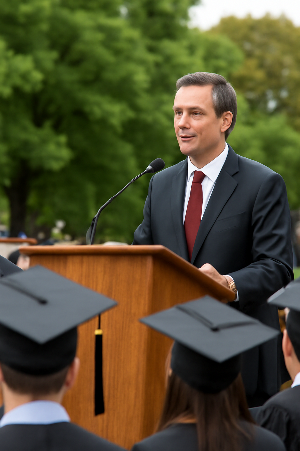 Caucasian Man Graduation Ceremony Speaker Portrait