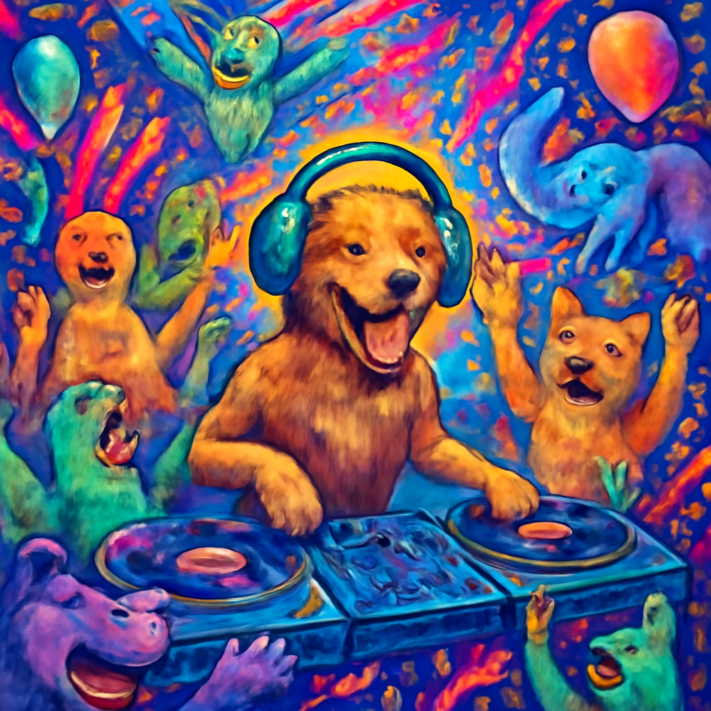 Colorful Cartoon Animals DJ Party Vibes