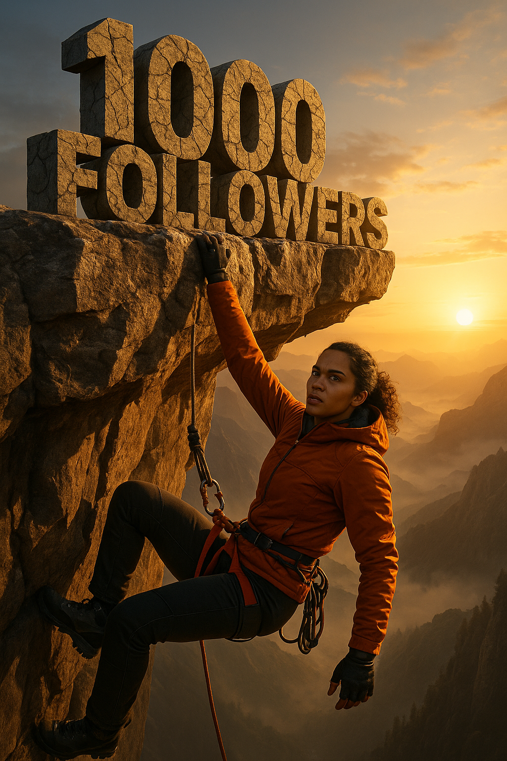 Young Hispanic Woman Climbing Mountain 1000 Followers