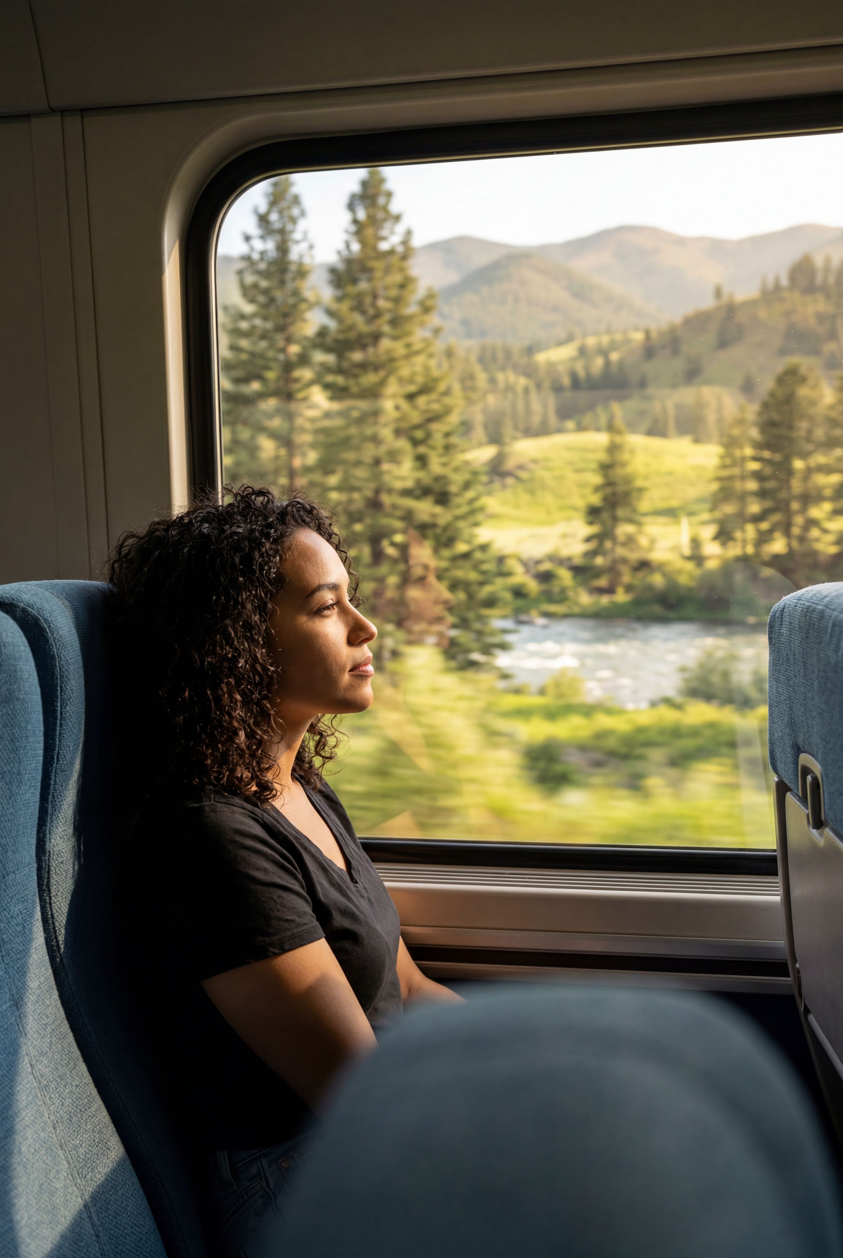 Cinematic Hispanic Woman Train Journey Portrait