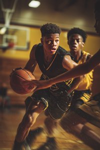 Dynamic African-American Teen Boy Basketball Action Shot