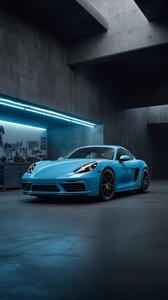 Stylish Porsche 718 Cayman in Blue Garage Setting