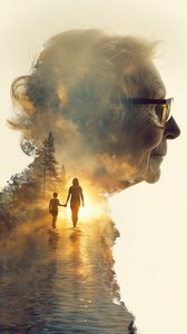 Elderly Caucasian Woman Silhouette Nature Walk Portrait