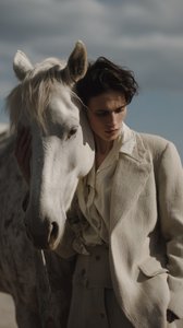 Cinematic Caucasian Woman Fashion Portrait Horse