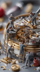 Miniature Clockwork Mechanics Working on Timepiece