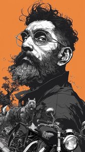 Cinematic Caucasian Man Bearded Portrait Motorcycle