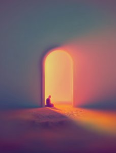 Abstract Portrait Person Sitting Doorway Light