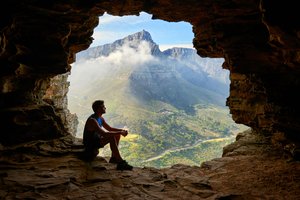 Cinematic Caucasian Man Mountain View Portrait