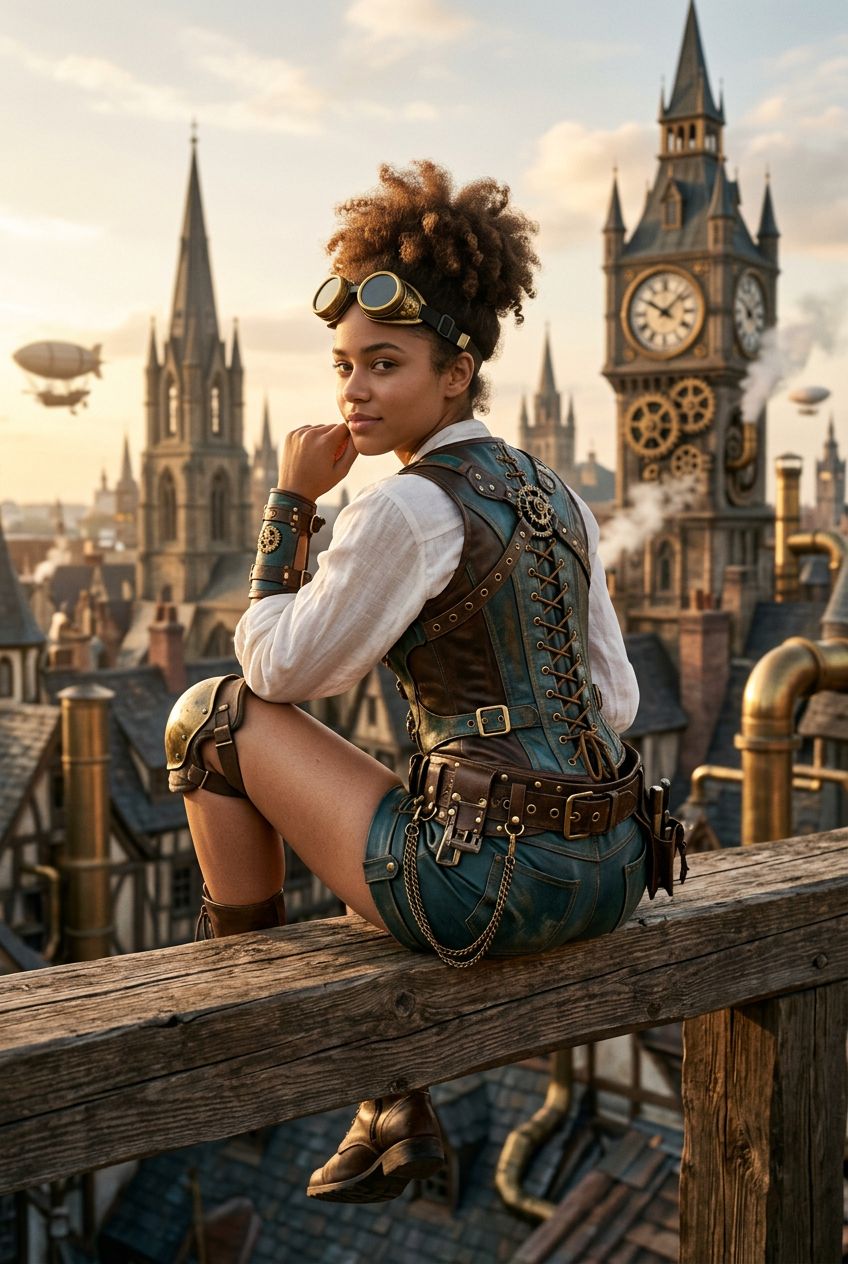Cinematic African-American Girl Steampunk Urban Portrait