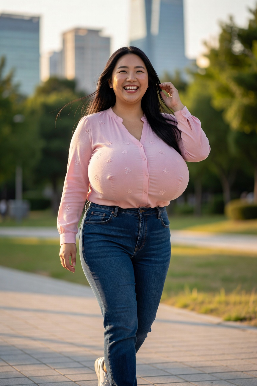 Smiling Asian Woman Casual Outdoor Portrait