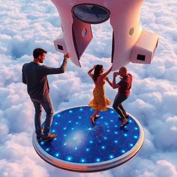 Caucasian Man Hispanic Woman Dancing Above Clouds