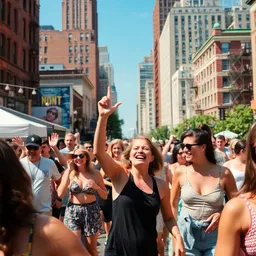Caucasian Woman Joyful Summer Street Festival
