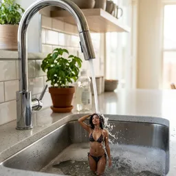 Southeast Asian Woman Bathing Miniature Figure Kitchen