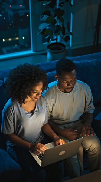 African-American Couple Working Together Cozy Evening