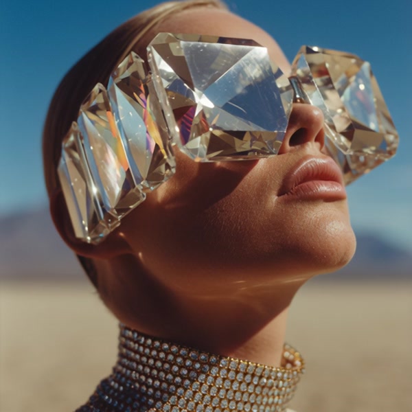 Stylish Caucasian Woman Fashion Crystal Sunglasses Portrait