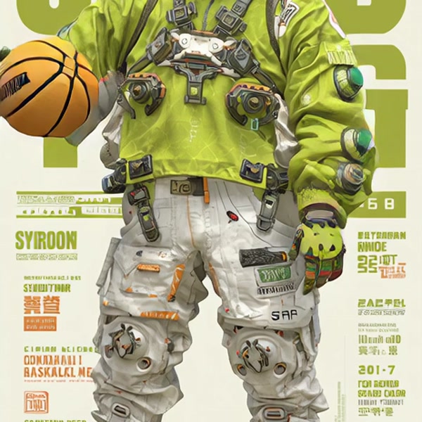 Futuristic Asian Male Basketball Player Cyberpunk Style