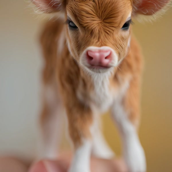 Cute Calf Close-up Portrait Handheld