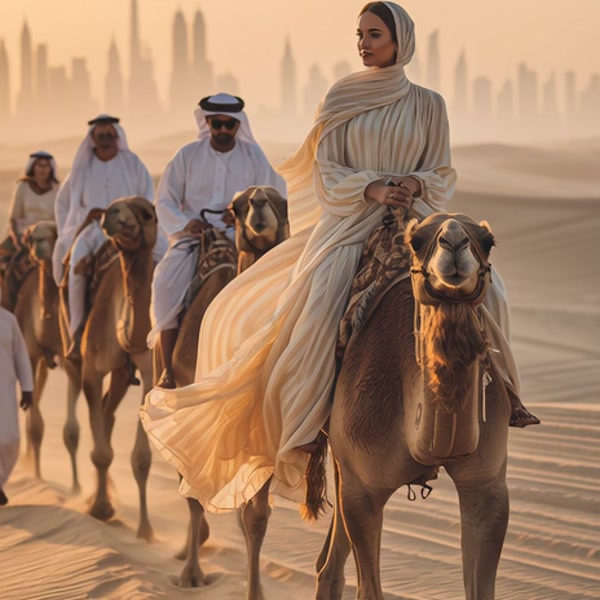 Middle Eastern Woman Camel Desert Adventure