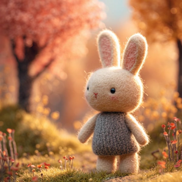 Cute Bunny Character Whimsical Nature Scene