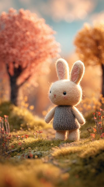 Cute Bunny Character Whimsical Nature Scene