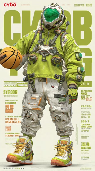 Futuristic Asian Male Basketball Player Cyberpunk Style