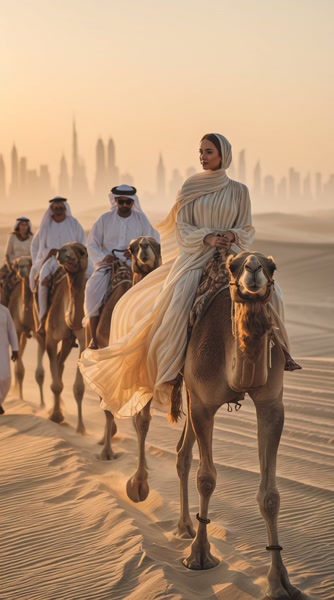 Middle Eastern Woman Camel Desert Adventure