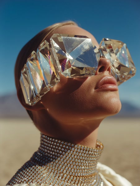 Stylish Caucasian Woman Fashion Crystal Sunglasses Portrait