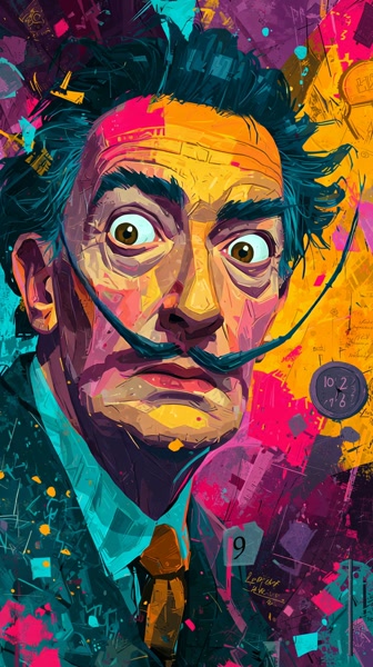 Surreal Comic Portrait of Salvador Dalí in Motion