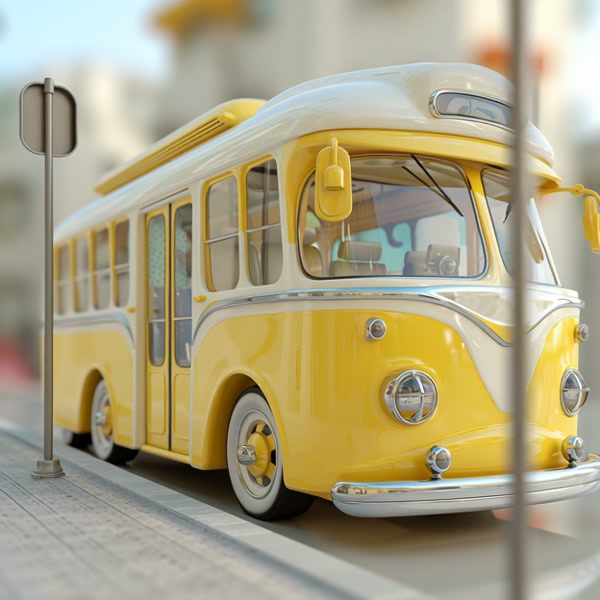 Vintage Yellow Bus Retro Urban Scene